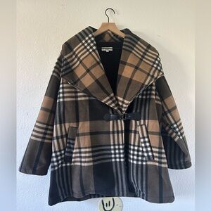 Ellen Reyes Woman plaid pattern shawl collar coat 2x